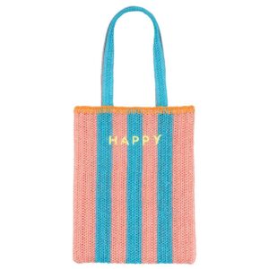 Striped Raffia Happy Tote Bag