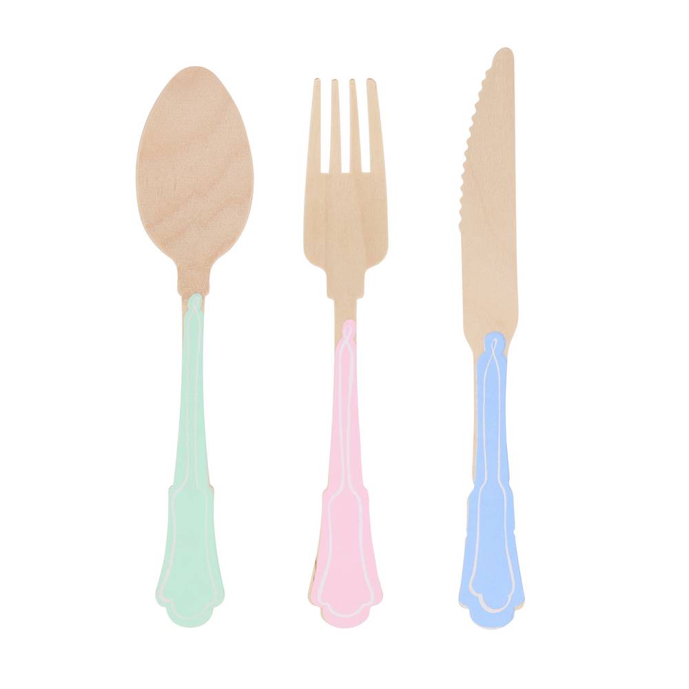 Meri Meri - Elegant Mixed Colour Wooden Cutlery Set - 288879 Meri Meri - Elegant Mixed Colour Wooden Cutlery Set - 288879