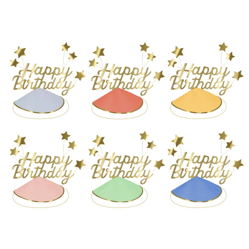 Meri Meri - Happy Birthday & Foil Star Party Hats - 279465 Meri Meri - Happy Birthday & Foil Star Party Hats - 279465