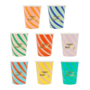Meri Meri - Stripe Happy Birthday Cups - 273812