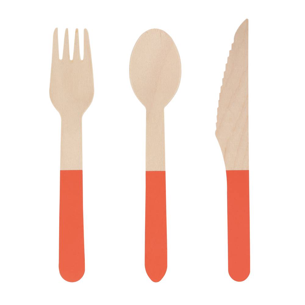 Meri Meri - Tomato Red Wooden Cutlery Set - 289464