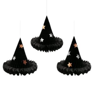 Décorations de chapeau de sorcière en nid d'abeille (x 3)