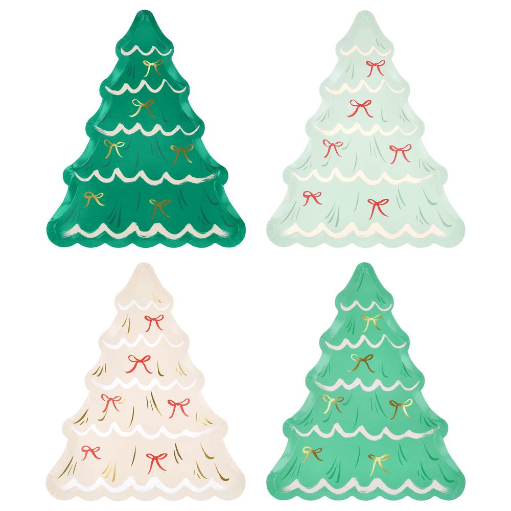 Assiettes Sapin de Noël avec nœuds (x 8)