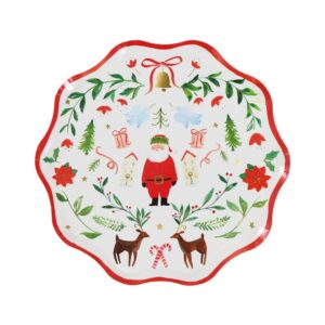 Assiettes à dessert à motif de Père Noël et de feuillage (x 8)