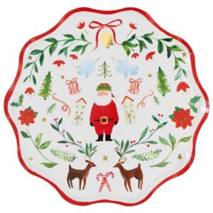 Assiettes plates à motif de Père Noël et de feuillage (x 8)