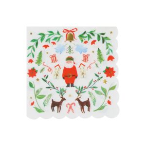 Serviettes de table grand format à motif de Père Noël et de feuillage (x 16)