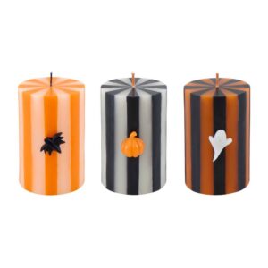 Bougies piliers rayées d'Halloween (x 3)