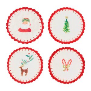 Serviettes de cocktail en tissu à motifs picturaux de Noël (x 4)