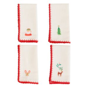 Serviettes de table en tissu à motifs picturaux de Noël (x 4)