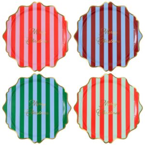 Assiettes plates rayées Joyeux Noël (x 8)