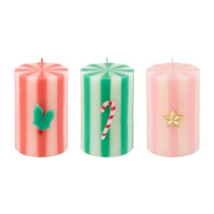 Bougies piliers rayées festives (x 3)